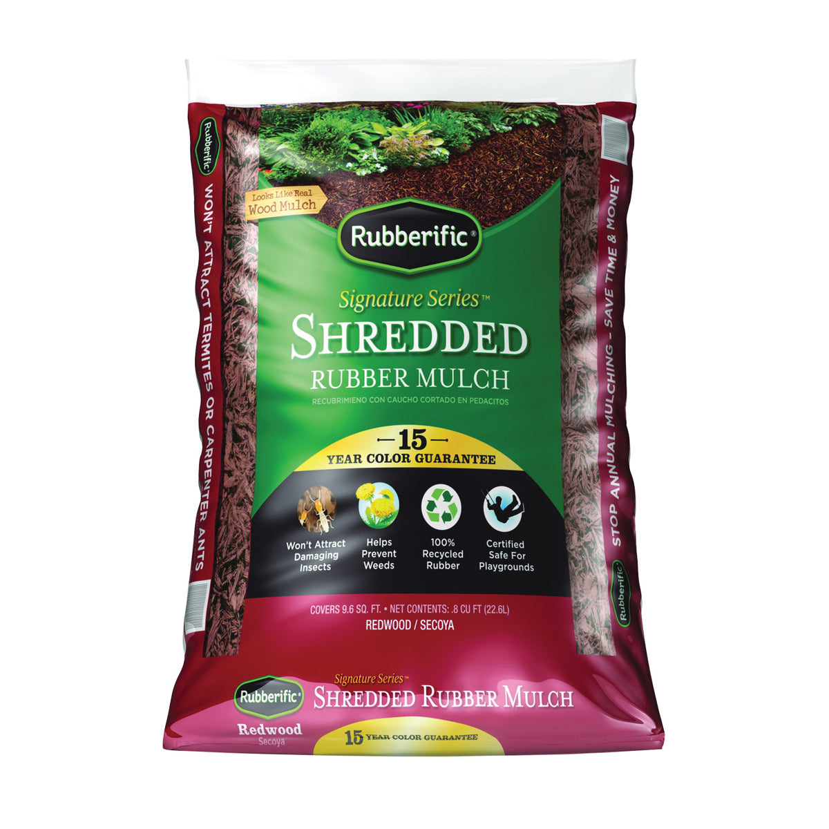 Rubberific RM16RW Shredded Rubber Mulch, Shredded, Redwood, 0.8 cu-ft Bag