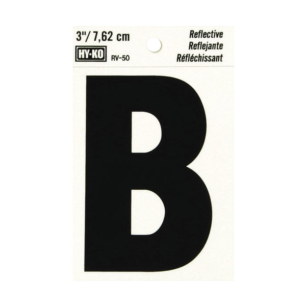 HY-KO RV-50/B Reflective Letter, Character: B, 3 in H Character, Black Character, Silver Background, Vinyl
