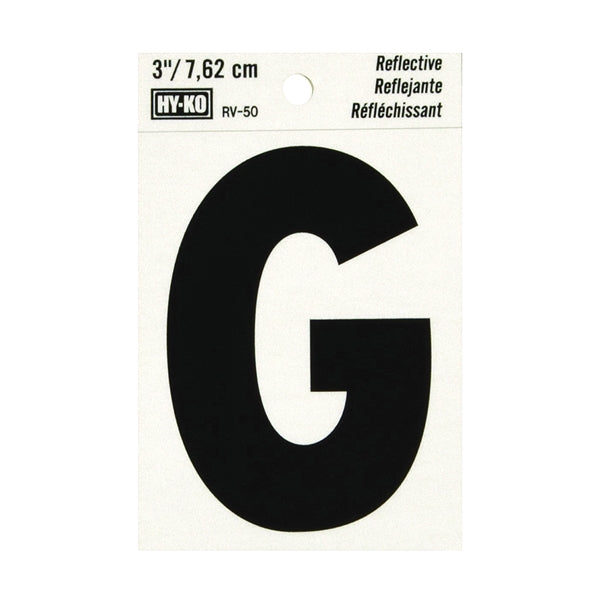 HY-KO RV-50/G Reflective Letter, Character: G, 3 in H Character, Black Character, Silver Background, Vinyl