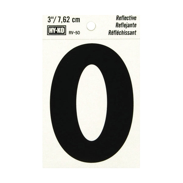 HY-KO RV-50/O Reflective Letter, Character: O, 3 in H Character, Black Character, Silver Background, Vinyl
