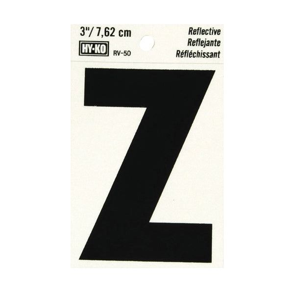 HY-KO RV-50/Z Reflective Letter, Character: Z, 3 in H Character, Black Character, Silver Background, Vinyl