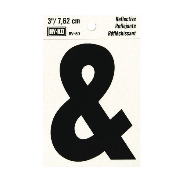 HY-KO RV-50/&amp; Reflective Sign, Character: &amp;, 3 in H Character, Black Character, Silver Background, Vinyl