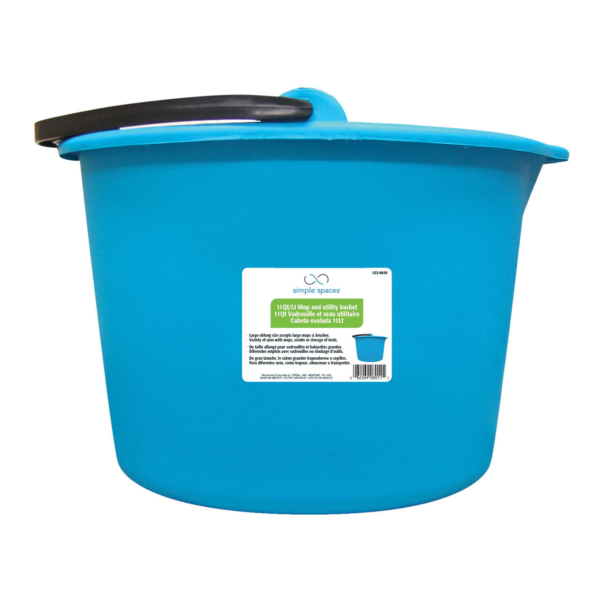 Simple Spaces 8011 Mop Bucket, 11 qt Capacity, Oblong, Recycle Polypropylene Bucket/Pail, Aqua
