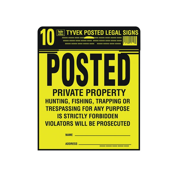 HY-KO PP-1 Legal Sign Kit, Square, Black Legend, Yellow Background, Tyvek, 11 in W x 11 in H Dimensions