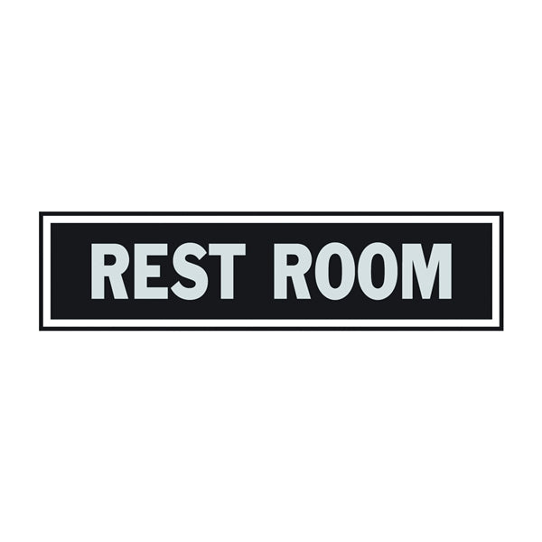 HY-KO 437 Princess Sign, Rectangular, REST ROOM, Silver Legend, Black Background, Aluminum, 8 in W x 2 in H Dimensions