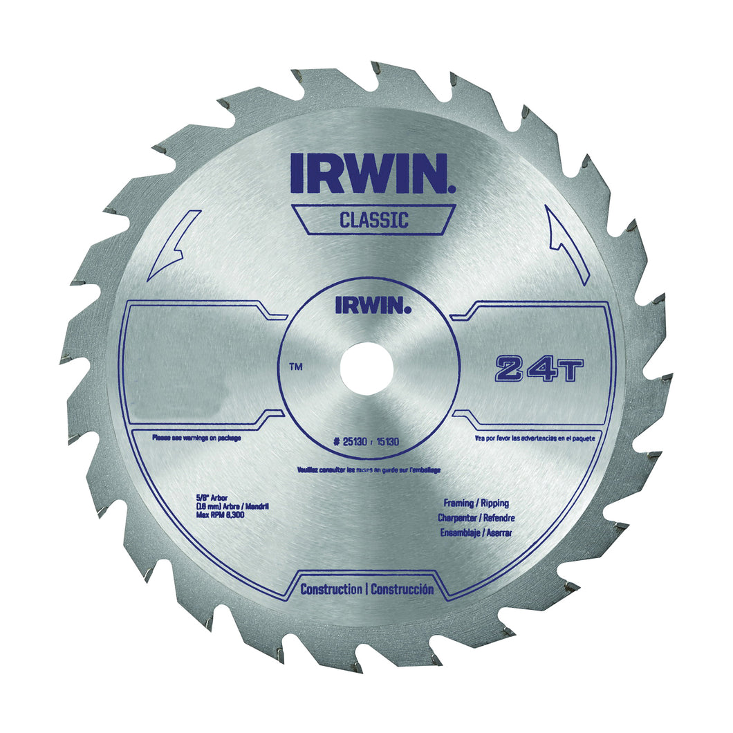 IRWIN 15070 Circular Saw Blade, 10 in Dia, 5/8 in Arbor, 24-Teeth, Carbide Cutting Edge