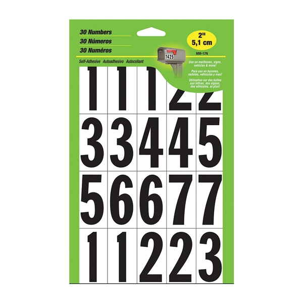 HY-KO MM-17N Packaged Number Set, 1-3/4 in H Character, Black Character, White Background, Vinyl