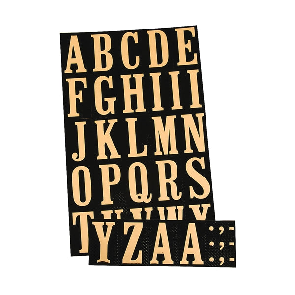 HY-KO MM-3L Packaged Letter Set, 1-3/4 in H Character, Gold Character, Black Background, Mylar