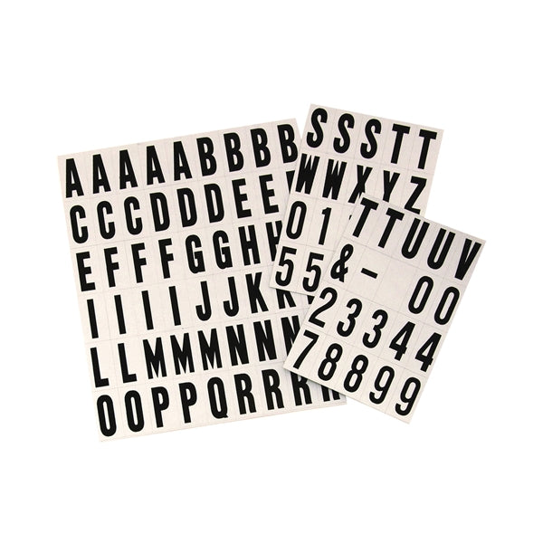 HY-KO MM-21 Packaged Number and Letter Set, 3/4 in H Character, Black Character, Silver Background, Vinyl