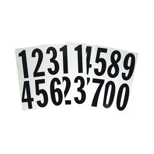 HY-KO MM-23N Packaged Number Set, 3 in H Character, Black Character, White Background, Vinyl