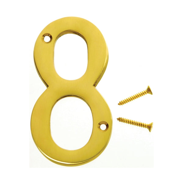 HY-KO BR-90/8 House Number, Character: 8, 4 in H Character, 2-1/2 in W Character, Brass Character, Solid Brass