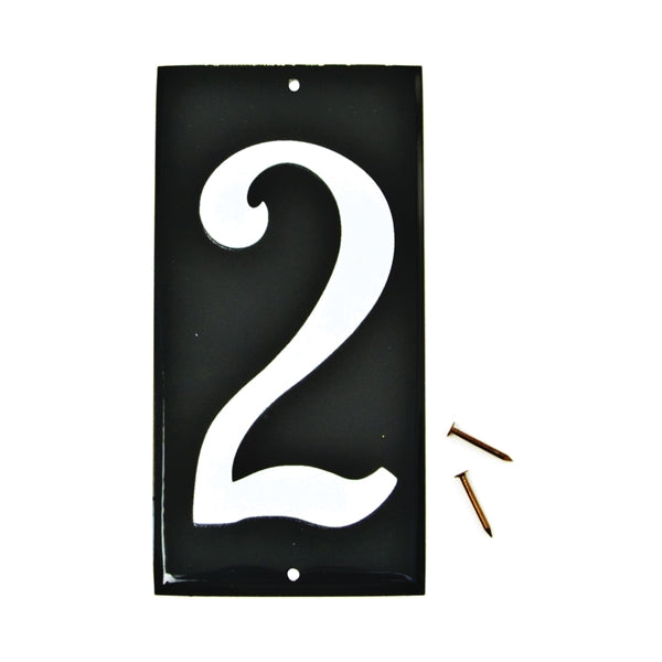 HY-KO CA-25/2 House Number, Character: 2, 3-1/2 in H Character, White Character, Black Background, Aluminum