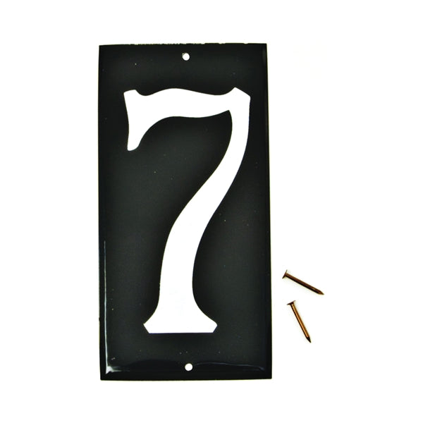 HY-KO CA-25/7 House Number, Character: 7, 3-1/2 in H Character, White Character, Black Background, Aluminum