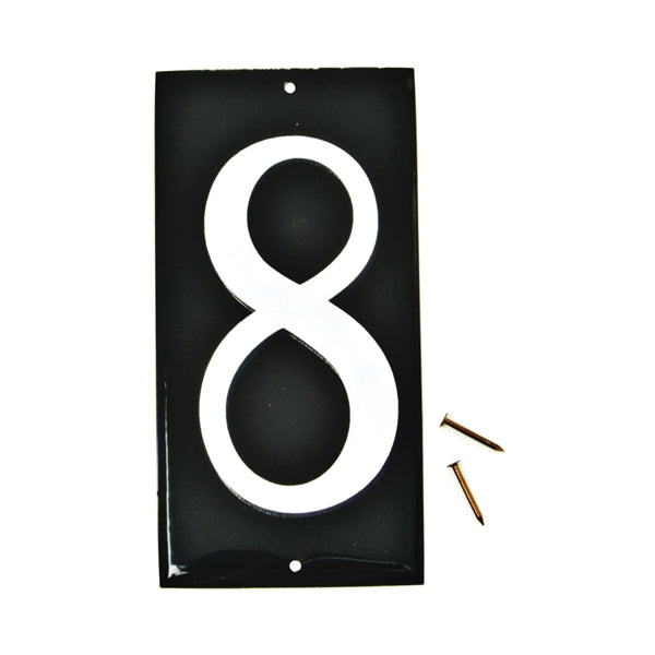 HY-KO CA-25/8 House Number, Character: 8, 3-1/2 in H Character, White Character, Black Background, Aluminum