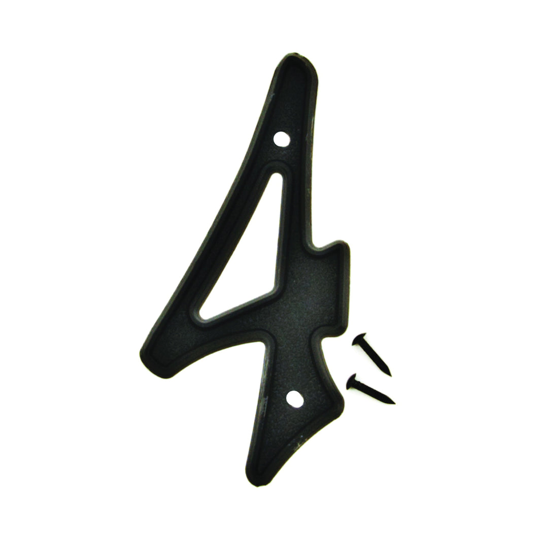 HY-KO PN-29/4 House Number, Character: 4, 4 in H Character, Black Character, Plastic