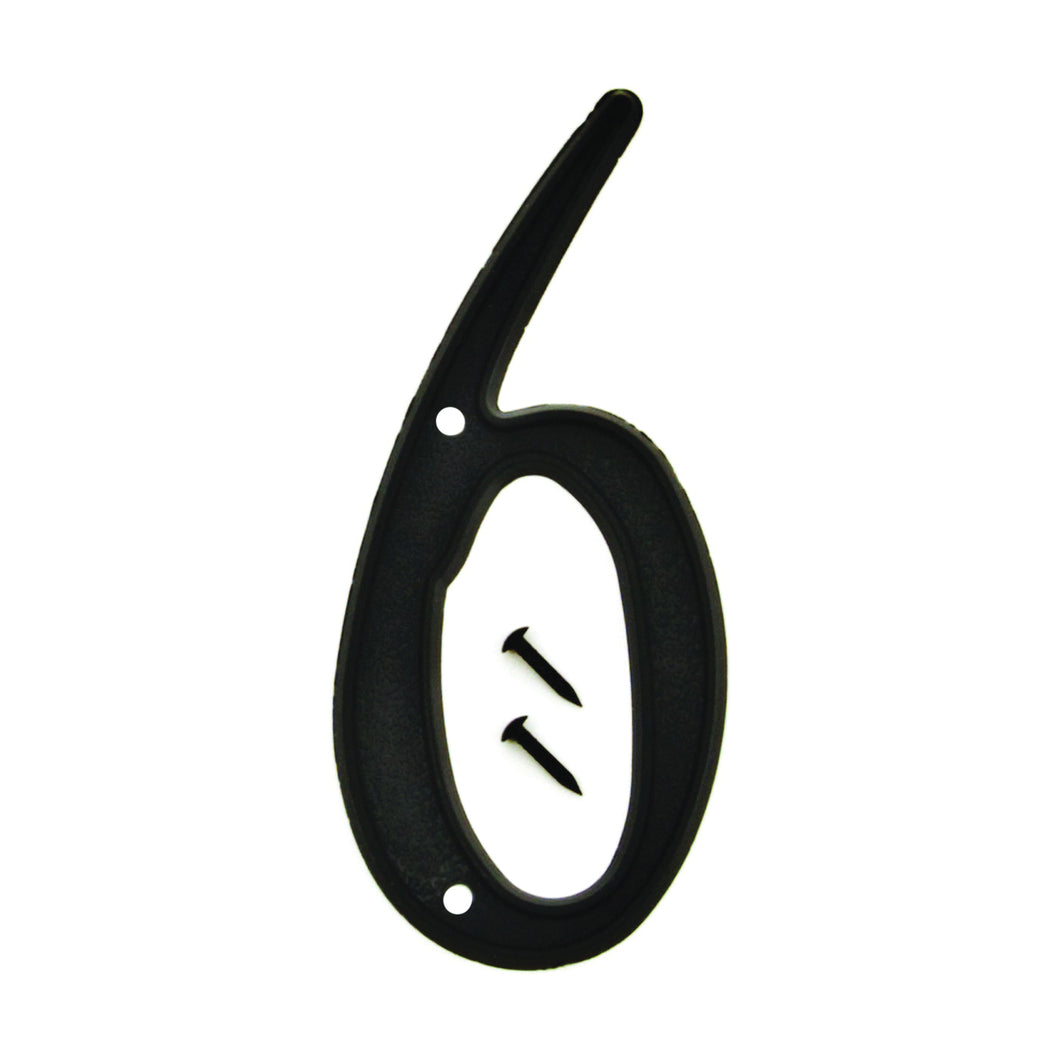 HY-KO PN-29/6 House Number, Character: 6, 4 in H Character, Black Character, Plastic