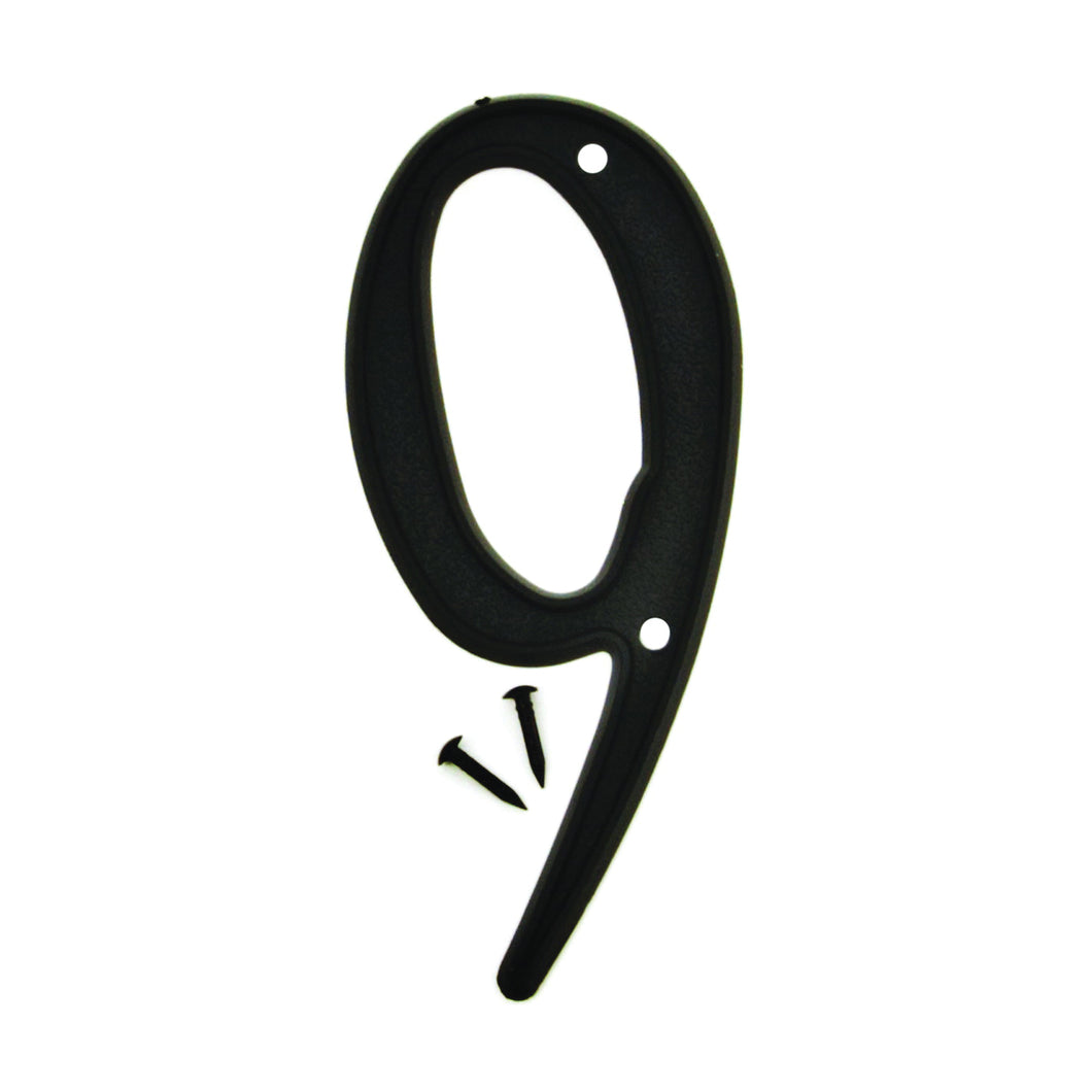 HY-KO PN-29/9 House Number, Character: 9, 4 in H Character, Black Character, Plastic