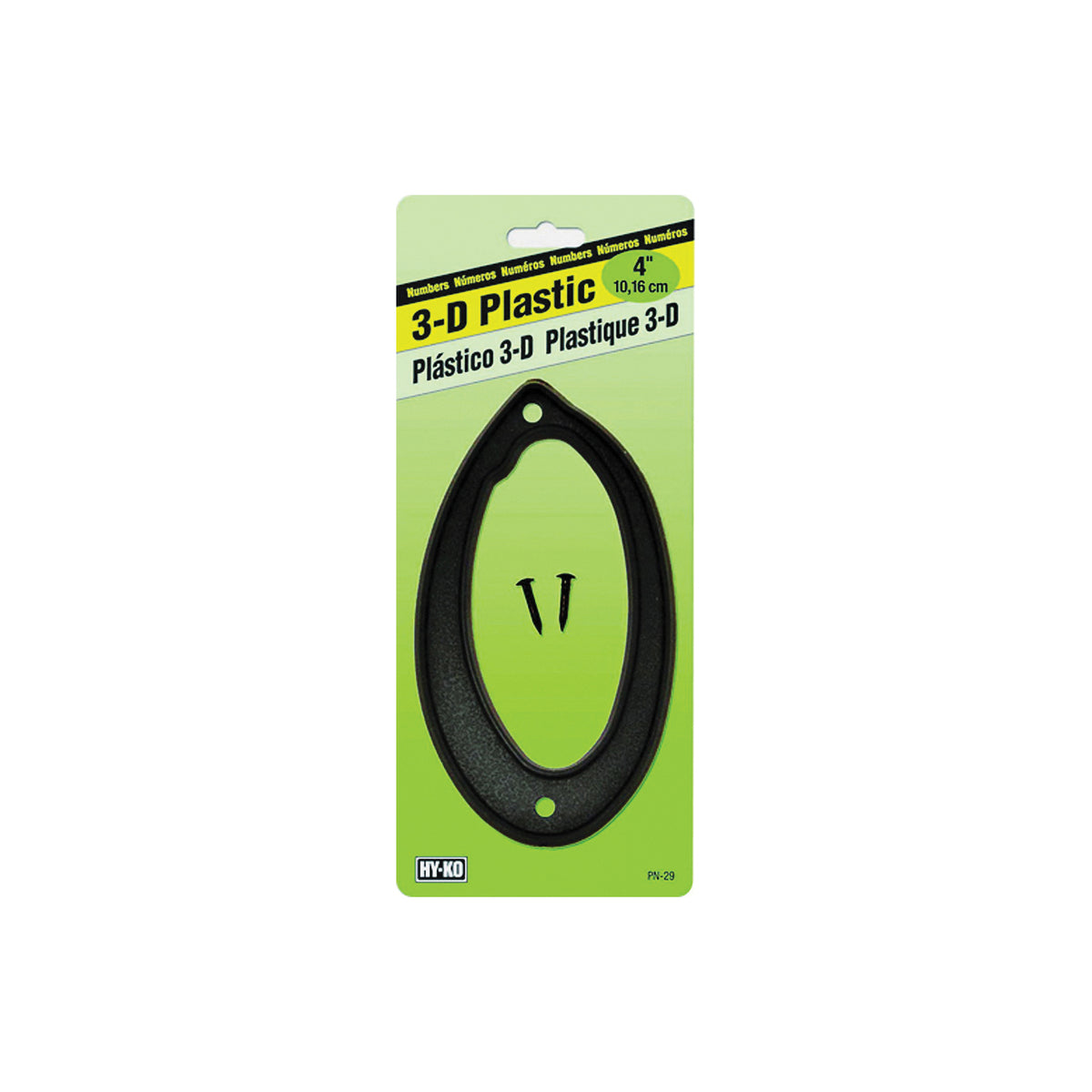 HY-KO PN-29/0 House Number, Character: 0, 4 in H Character, Black Character, Plastic