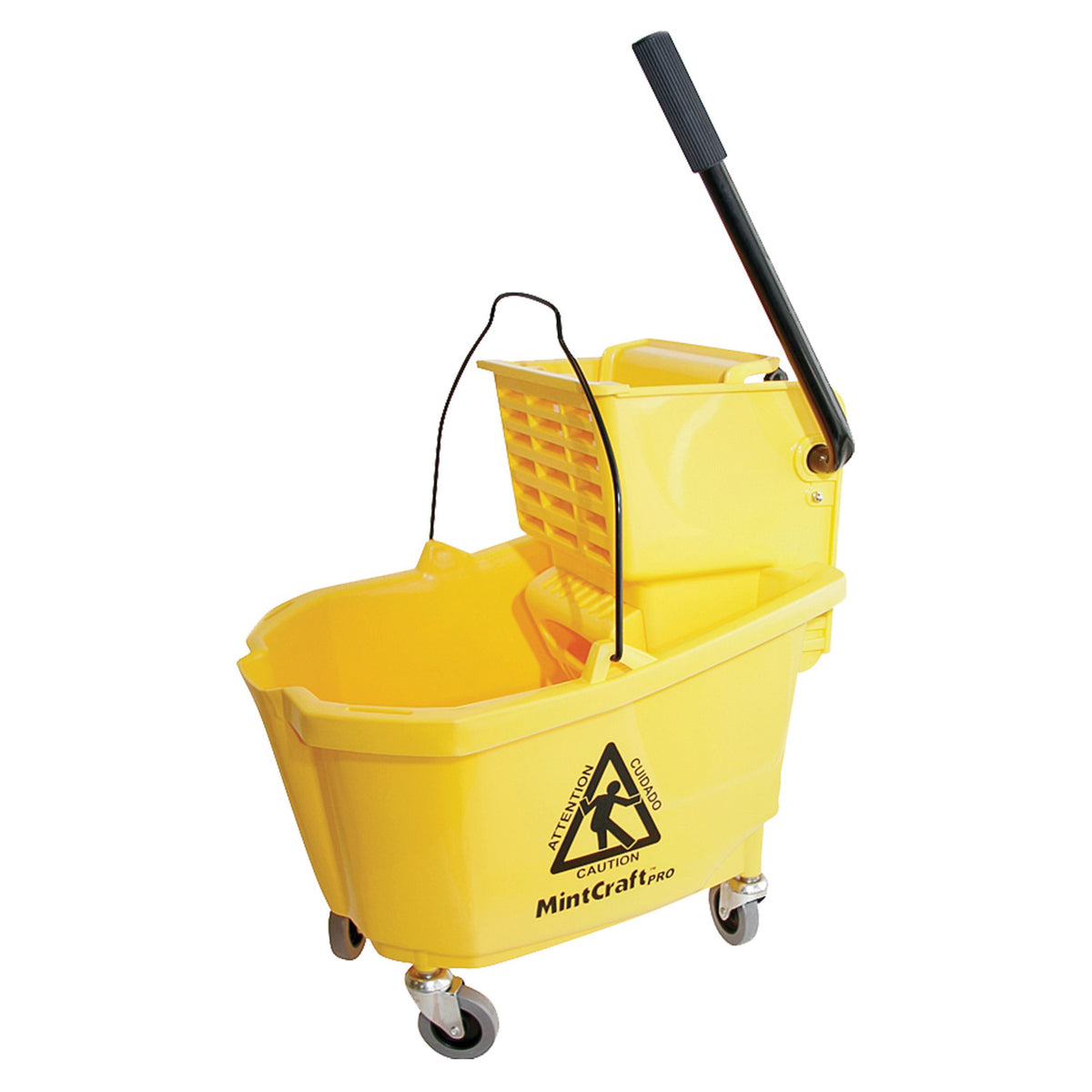 Simple Spaces 9130 Mop Bucket with Ringer, 32 qt Capacity, Plastic Bucket/Pail, Plastic Wringer, Yellow