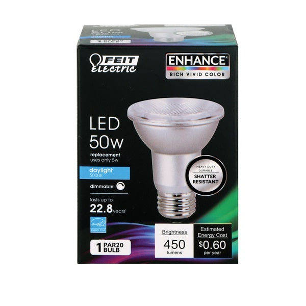 Feit Electric PAR20DM/950CA LED Lamp, Flood/Spotlight, PAR20 Lamp, 50 W Equivalent, E26 Lamp Base, Dimmable, Silver