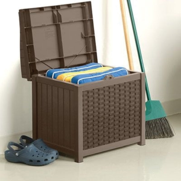 Suncast SSW1200 Wicker Storage Seat, 22-1/2 in W, 17-1/2 in D, 22-1/2 in H, Resin, Java