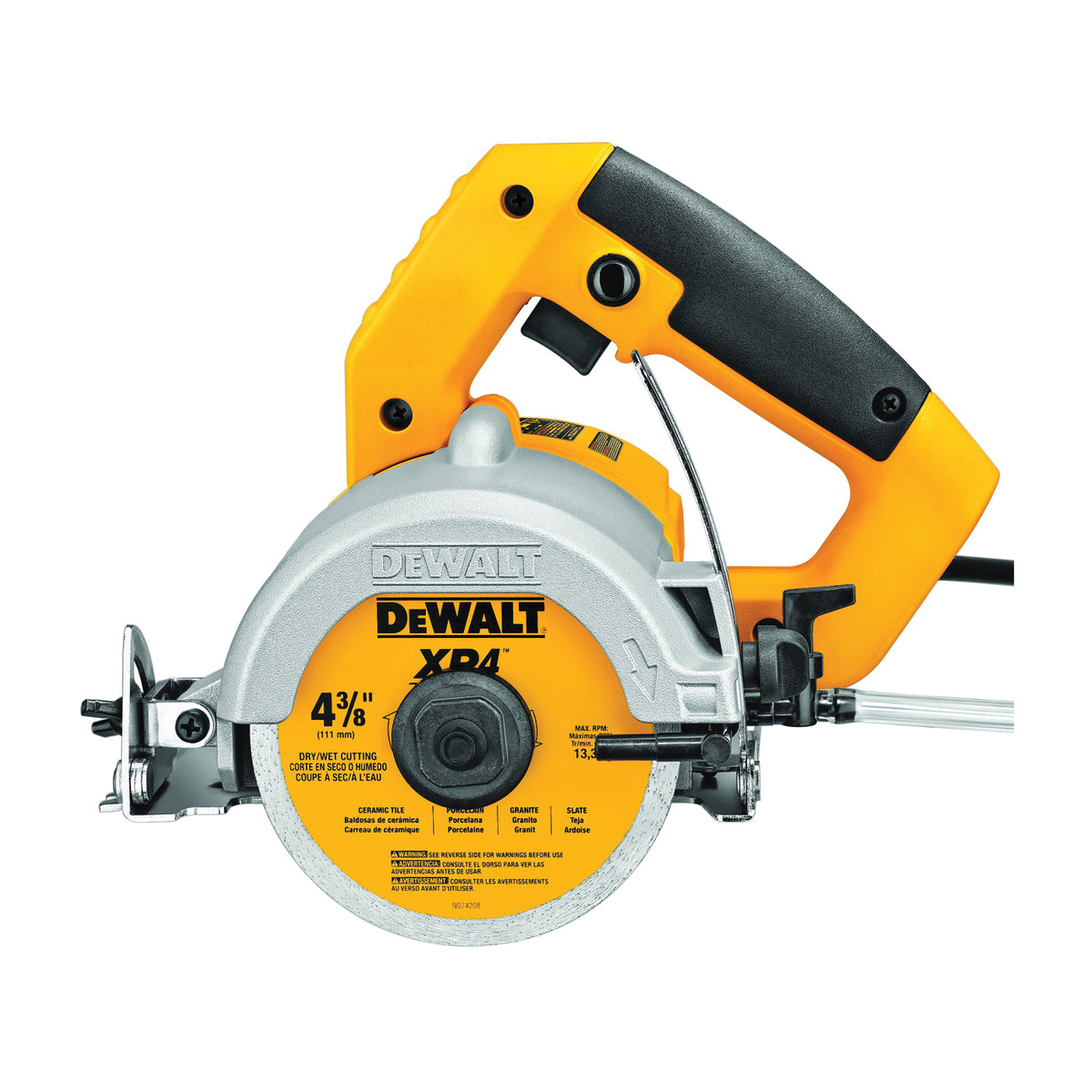 DeWALT DWC860W Tile Saw, 4-3/8 in Blade, 1-3/8 in at 90 deg, 3-1/8 in Max D Cutting
