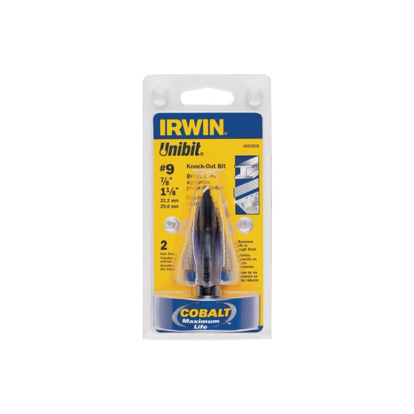 IRWIN Unibit 10239 Step Drill Bit, 7/8 to 1-1/8 in Dia, 1-Flute, 7/16 in Dia Shank, Hex Shank