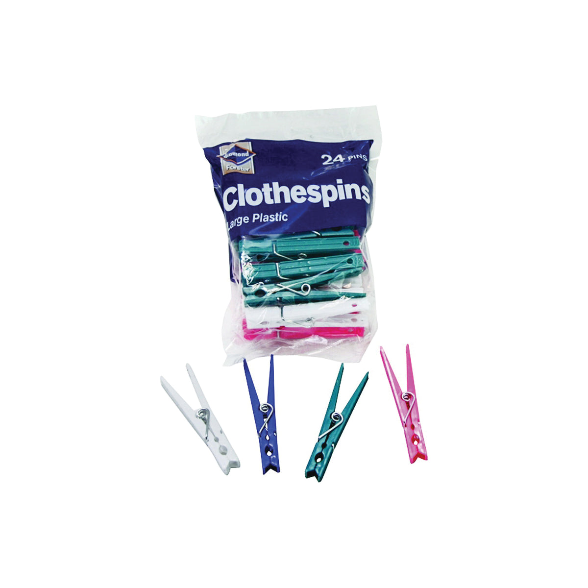 diamond 01234 Clothespin, Plastic, Blue/Pink/White