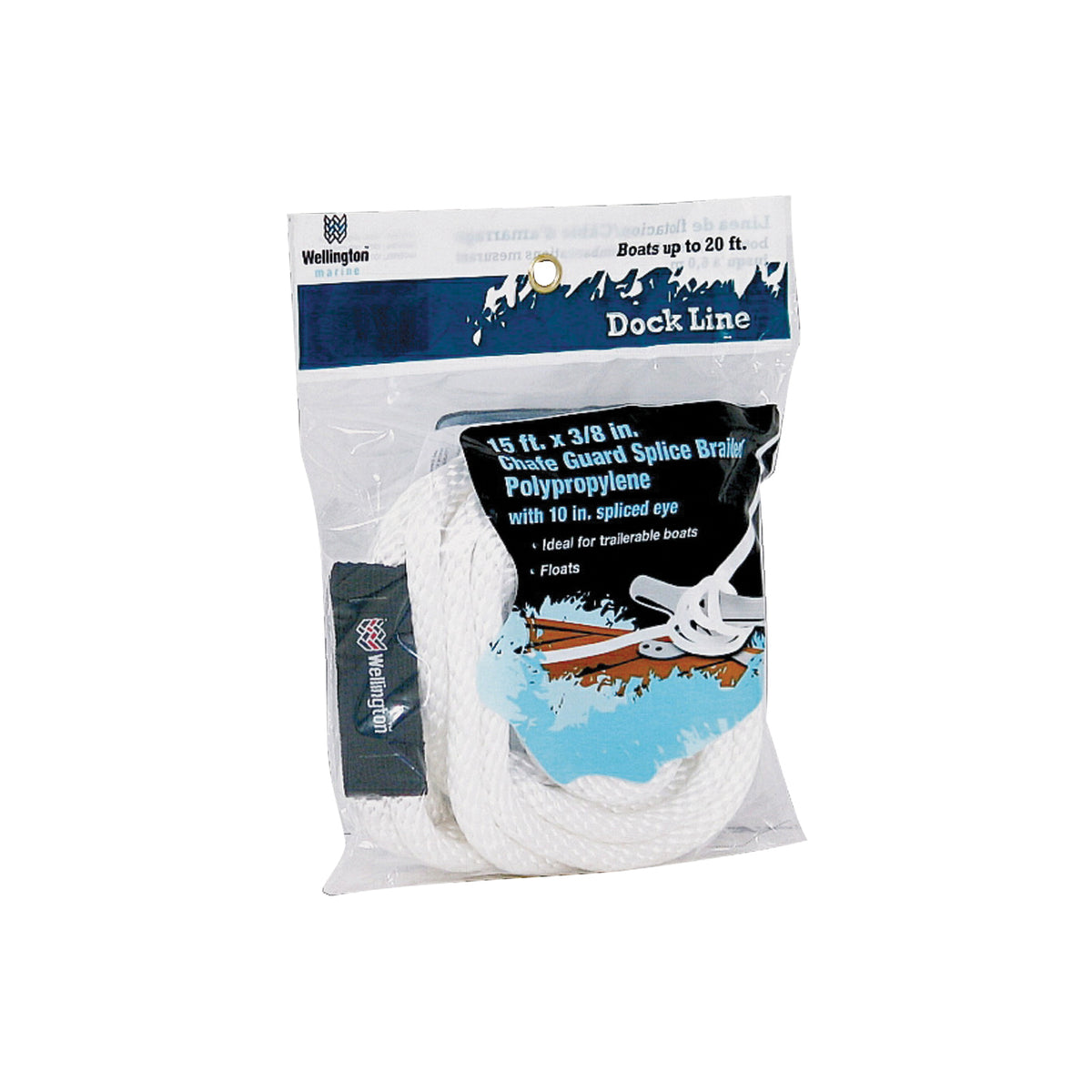 Wellington 83939/24900 Dock Line, 3/8 in Dia, 15 ft L, Polypropylene, White