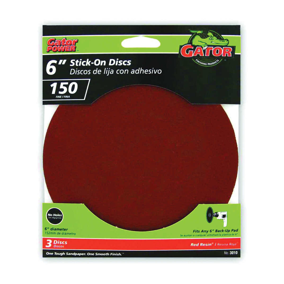 Gator 3010 Sanding Disc, 6 in Dia, 150 Grit, Fine, Aluminum Oxide Abrasive, Paper Backing