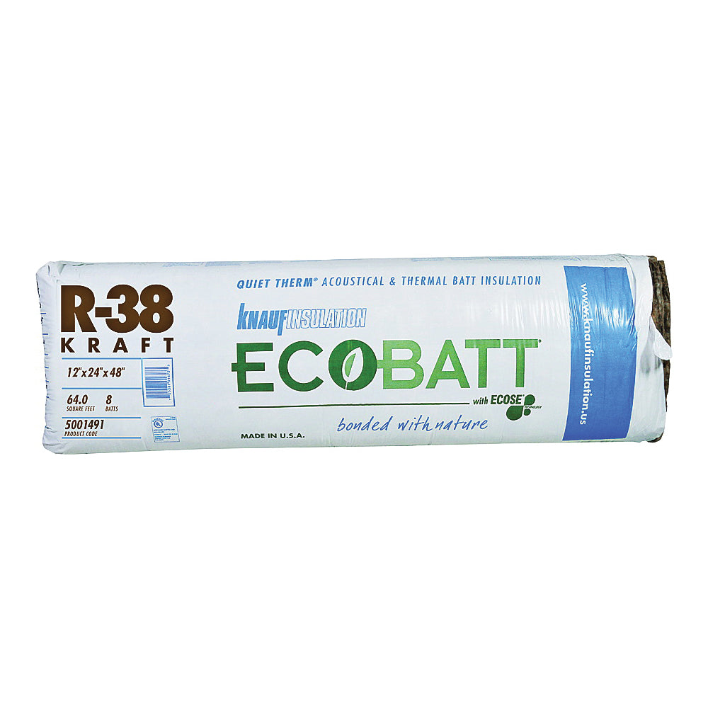 Knauf Insulation B19E Fiberglass Insulation, 48 in L, 24 in W, R-38 R-Value, Natural Brown