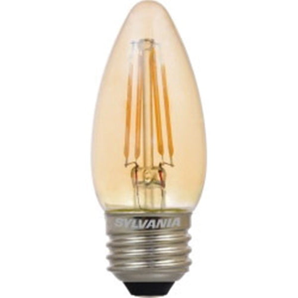 Sylvania 79721 Ultra LED Bulb, Decorative, B10 Lamp, 40 W Equivalent, E26 Lamp Base, Dimmable, Amber, 2175 K Color Temp