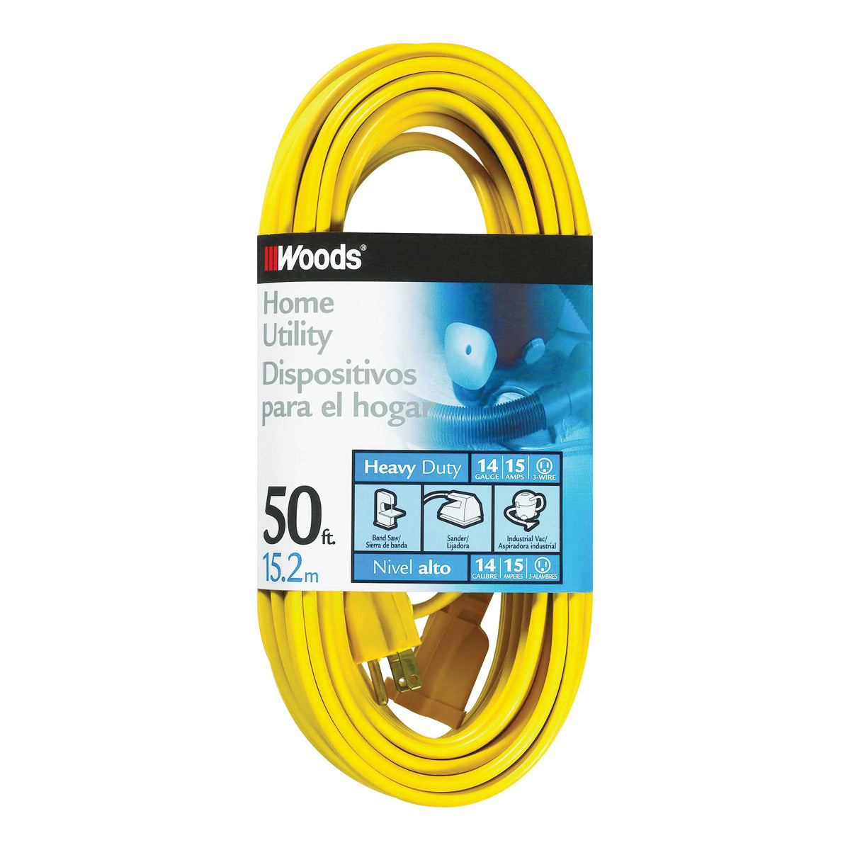Woods 0835 Extension Cord, 14 AWG Cable, 50 ft L, 15 A, 125 V, Yellow