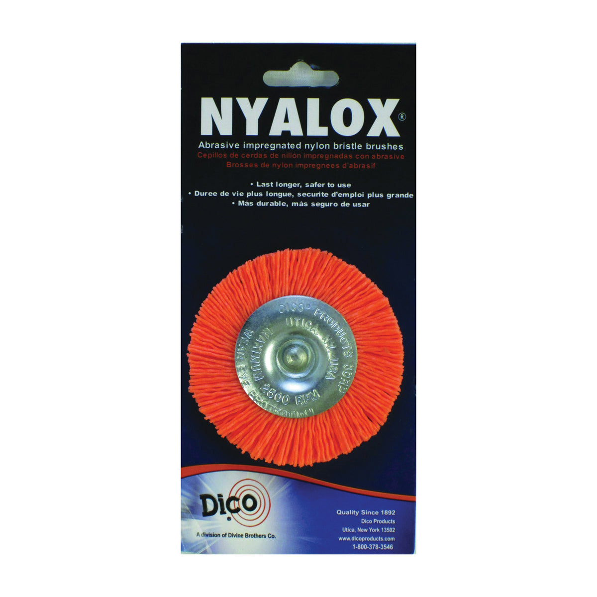 Dico 541-777-3 Mounted Wheel Brush, 3 in Dia, 1/4 in Arbor/Shank, Nylon Bristle