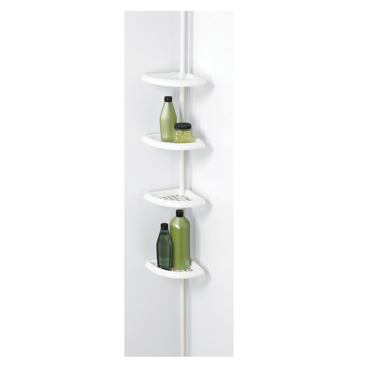 Zenna Home 2104W Tension Pole Caddy, 97 in OAL, 12 in OAW, 4-Shelf, Plastic, White