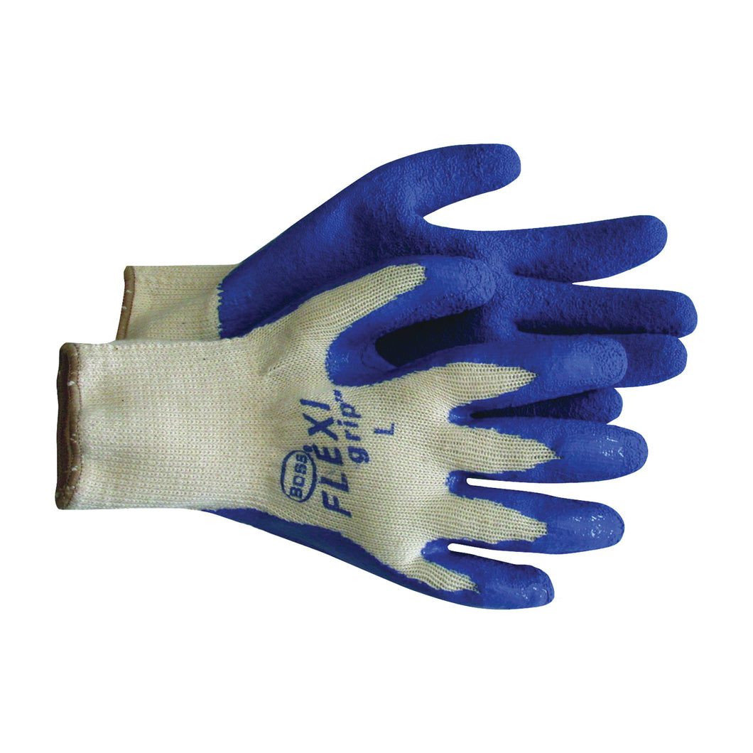 BOSS 8426L Ergonomic Protective Gloves, L, Knit Wrist Cuff, Latex Coating, Blue