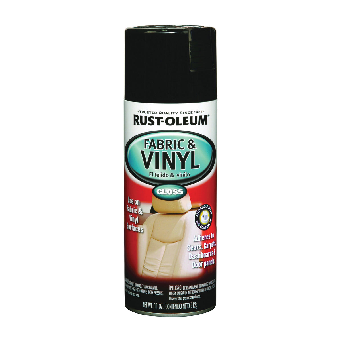 RUST-OLEUM AUTOMOTIVE 248918 Fabric and Vinyl Spray Paint, Gloss, Black, 11 oz, Aerosol Can