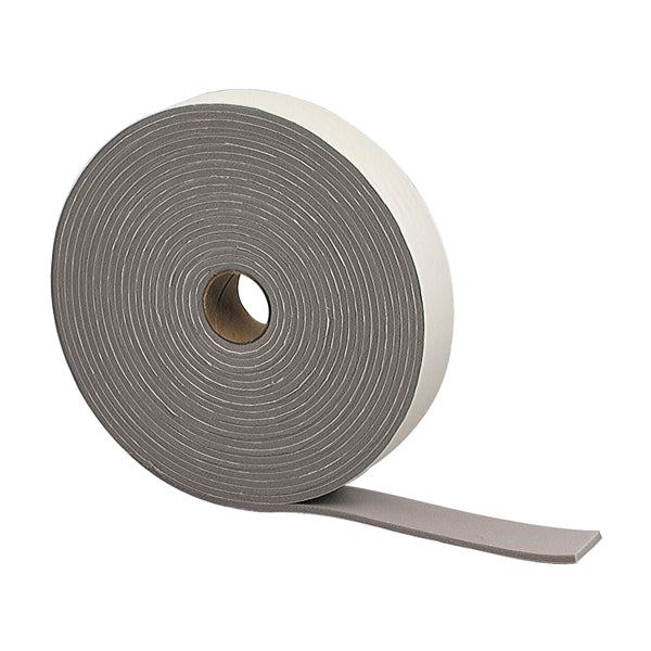 M-D 02352 Foam Tape, 1-1/4 in W, 30 ft L, 3/16 in Thick, PVC, Gray