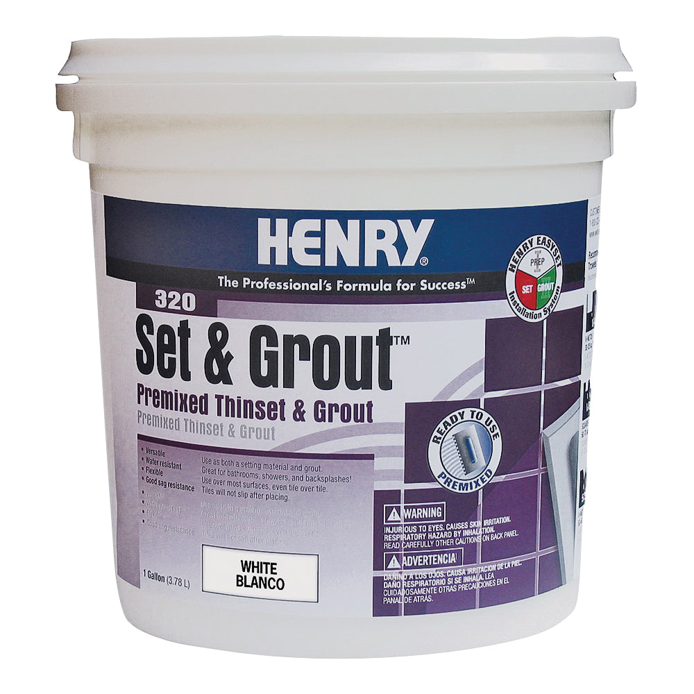 HENRY Set&amp;Grout 12041 Adhesive and Grout, Paste, White, 1 gal Tub