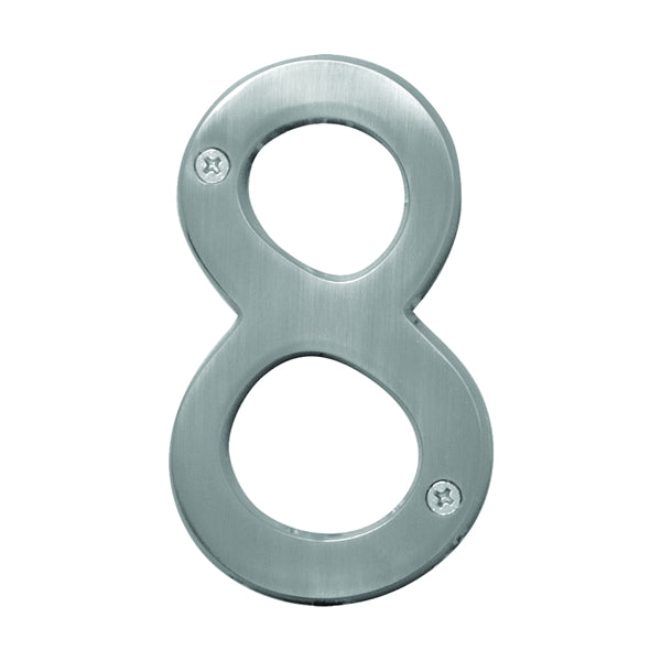 HY-KO Prestige Series BR-43SN/8 House Number, Character: 8, 4 in H Character, Nickel Character, Brass