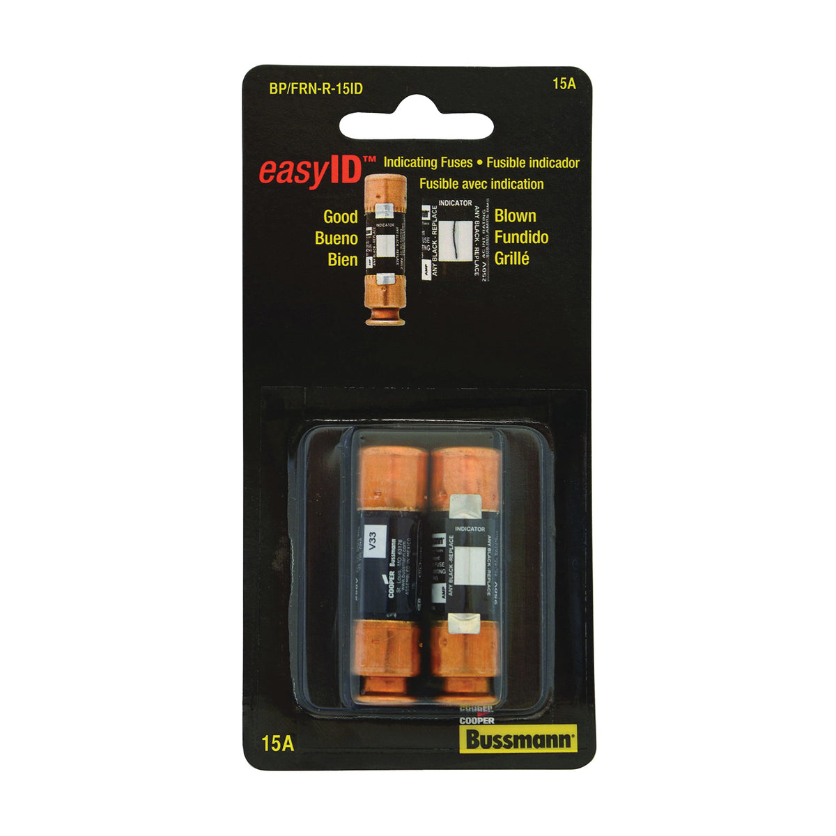 Bussmann BP/FRN-R-15ID Fuse, 15 A, 250 V, Cartridge, Time Delay Fuse