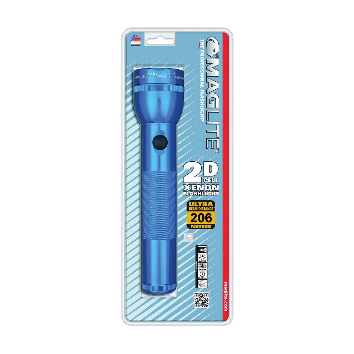 MAGLITE S2D116 Flashlight, D Battery, Alkaline Battery, Incandescent Lamp, 27 Lumens, Flood to Spot Beam, 10 hr Run Time