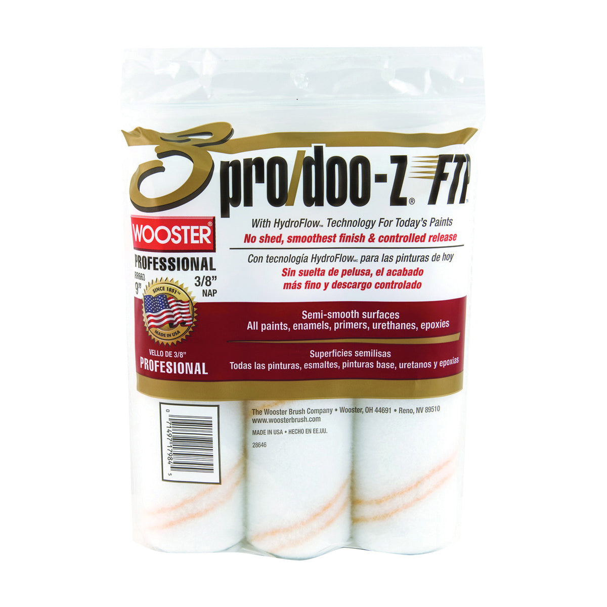 WOOSTER RR663-9 Paint Roller Cover, 3/8 in Thick Nap, 9 in L, Woven Fabric Cover, White