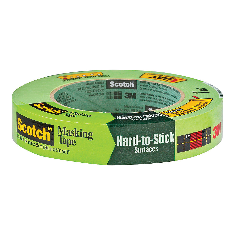 Scotch 2060-2 Masking Tape, 60 yd L, 2 in W, Crepe Paper Backing, Green