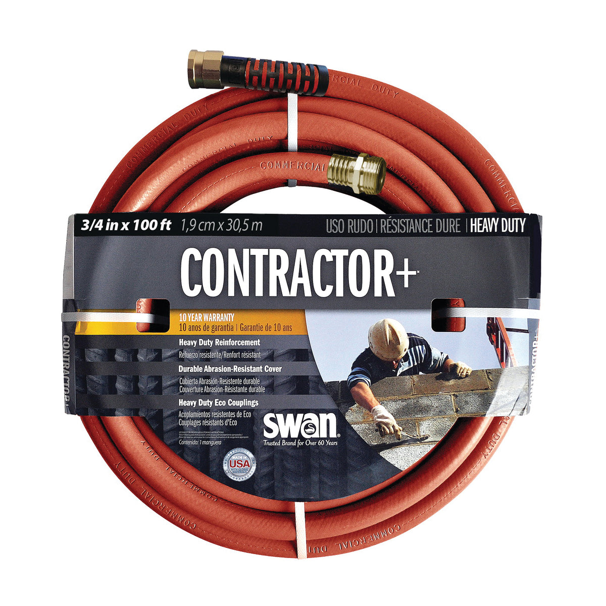 SWAN SNCG34100 Garden Hose, 100 ft L, Rubber/Vinyl, Red