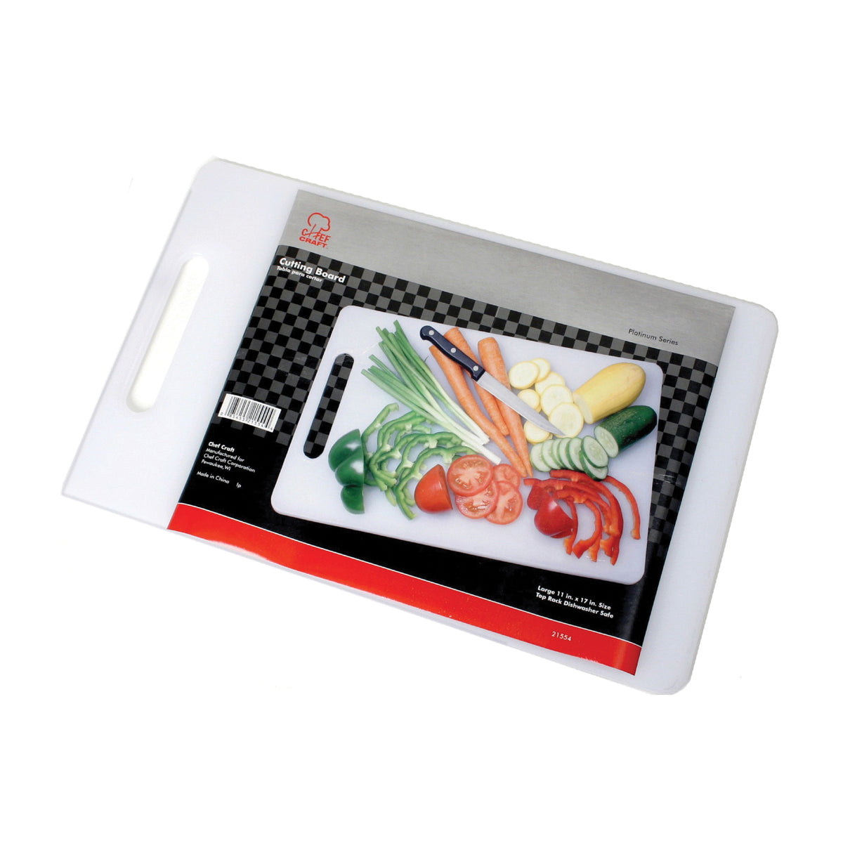 CHEF CRAFT 21554 Cutting Board, 17-1/2 in L, 11 in W, Plastic, White