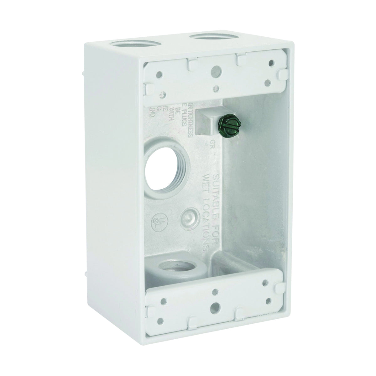 HUBBELL 5321-1 Weatherproof Box, 4 -Outlet, 1 -Gang, Aluminum, White, Powder-Coated