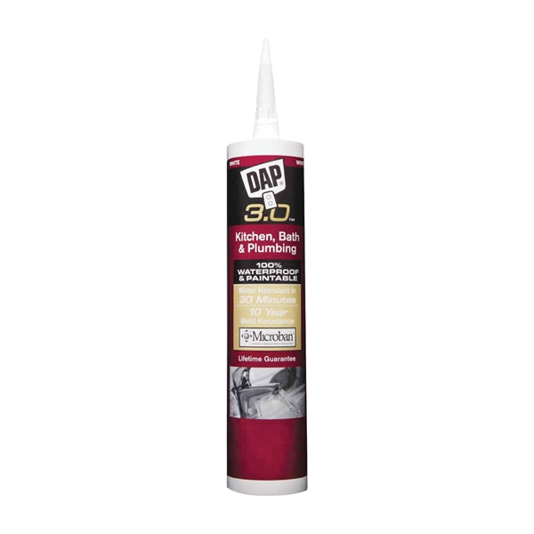 DAP 3.0 00790 Plumbing Sealant, White, 24 hr Curing, 9 oz Tube