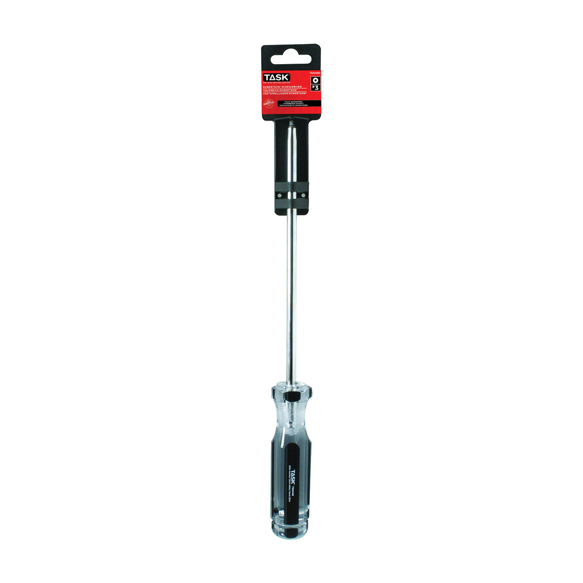 TASK T50448C Screwdriver, #3 Drive, Robertson Drive, 8 in L Shank, Cellulose Acetate Handle, Hard Grip Handle