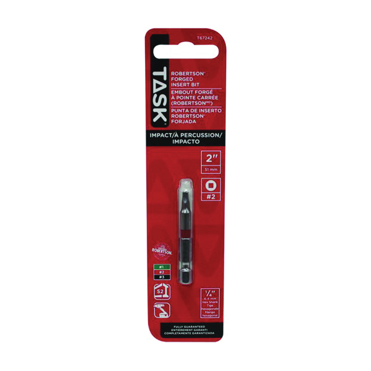 TASK T67242 Power Bit, #2 Drive, 2 in L, Steel
